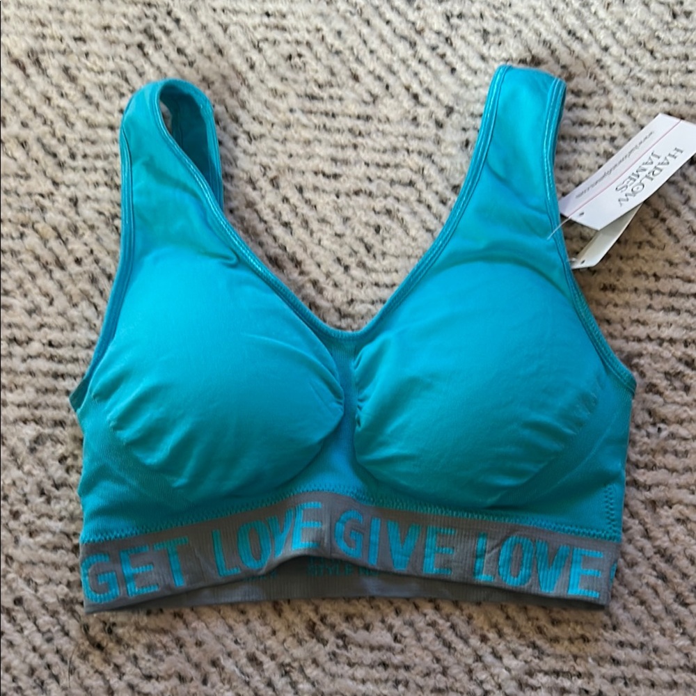 Get Love Give Love Turquoise Sports Bra